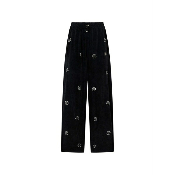 フィリップ飾り気の無い レディース 心地好いズボン下 ボトムス Logo-embellished track pants Black