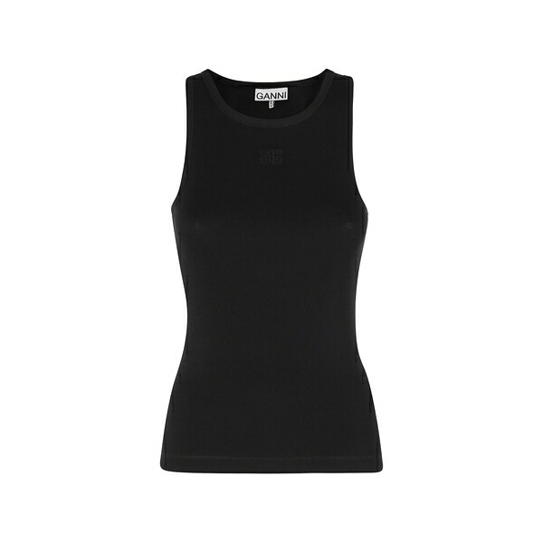 ガニー レディース カットソー トップス Ribbed logo-embroidered  top Black