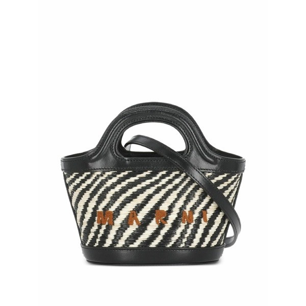 マルニ レディース トートバッグ 御徒面子 Micro wavy raffia-effect tote bag Black