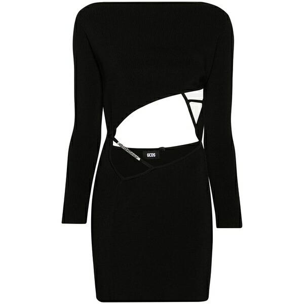 ジーシーディーエス レディース 衣裳 トップス Asymmetric fine-ribbed minidress Black
