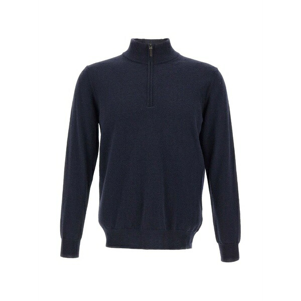 カングラ  メンズ 編み物\u0026ティーシャツ アウター Half-zip stand-up collar sweater Blue