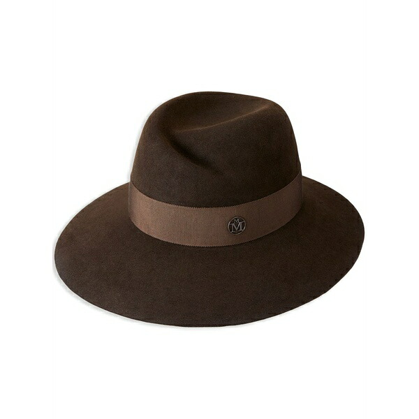 メゾンミッシェル  レディース かぶり笠 添え物 Virginie logo-plaque detail wool fedora Brown