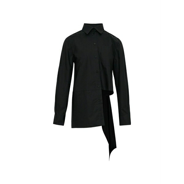 エムエスジイエム レディース ティーシャツ トップス Asymmetric-hem shirt Black
