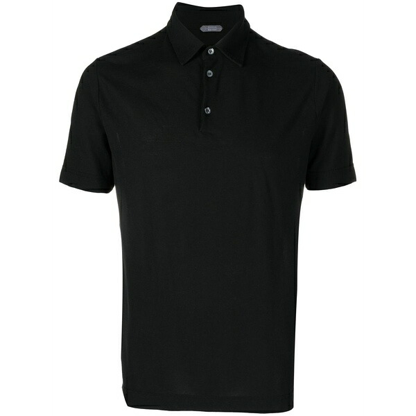 ザノーネ メンズ スポーツシャツ トップス Short-sleeve cotton polo shirt Black