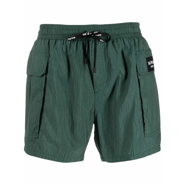 バルマン メンズ カジュアルパンツ ボトムス Logo-patch drawstring swim shorts Green|asty