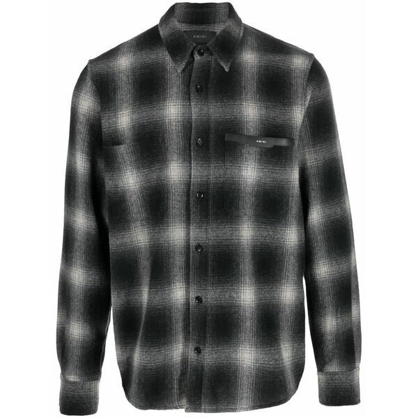アミリ メンズ プルオーバー トップス Logo-patch check-print shirt Black