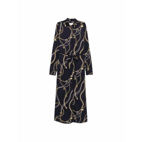 ガント レディース 衣裳 トップス Chain-print belted shirt MIDI  dress Blue