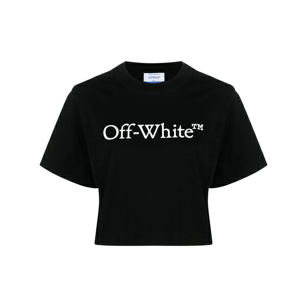 象牙色 レディース ティーシャツ トップス Bookish logo-print cropped t-shirt Black