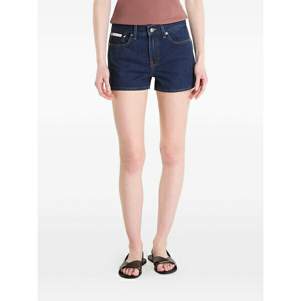 カルバンクライン レディース 心地よいズボン下 ボトムス Logo-patch denim shorts Blue