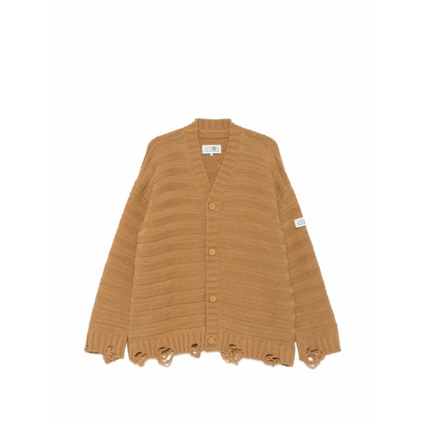 マルタンマルジェラ メンズ ジレー アウター Distressed ribbed-knit cardigan Neutrals