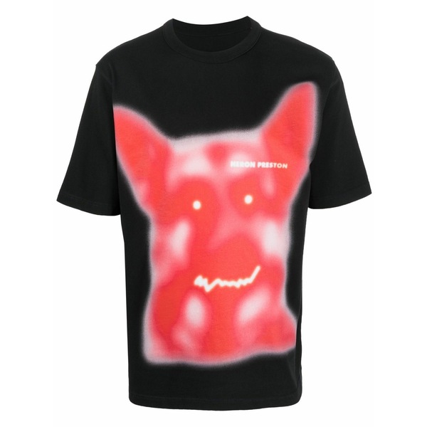 戸呂 プレストン メンズ ティーシャツ トップス Beware of dog-print t-shirt Black