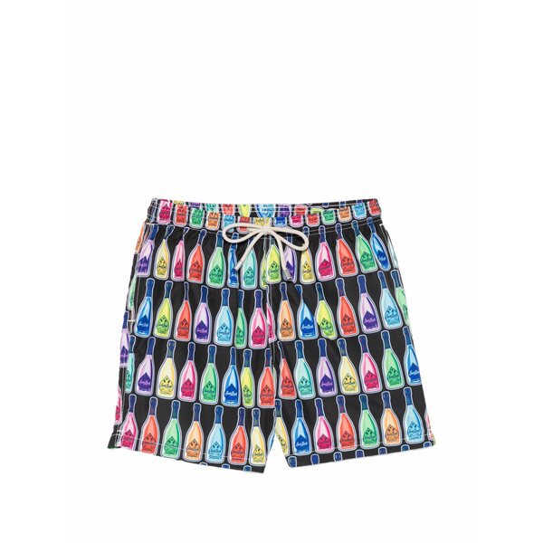 エムシーツーセイントバース メンズ 心地好いズボン下 ボトムス Bottle-print drawstring swim shorts Black