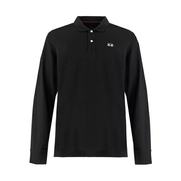 ラ マルティーナ メンズ スポーツシャツ トップス Brett long-sleeve logo-embroidered polo shirt Black