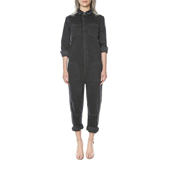 一 ティースプーン レディース 衣裳 トップス Embroidered-detail denim jumpsuit Black