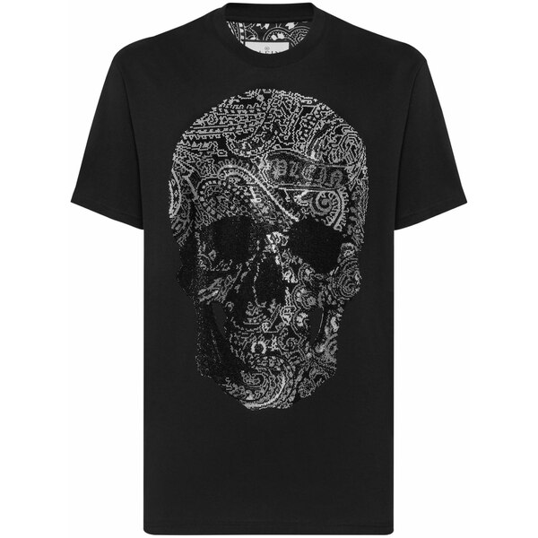 フィリップ飾り気の無い メンズ プルオーバー トップス Paisley skull-print round-neck t-shirt Black