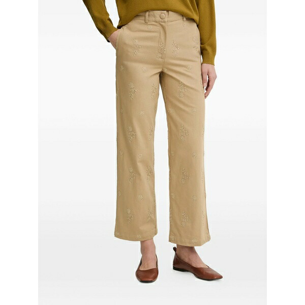ホスイントロピア レディース 心地好いズボン下 ボトムス Floral-embroidered trousers Neutrals