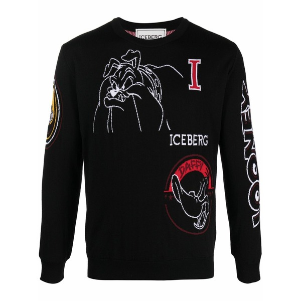 アイスバーグレタス メンズ 編み物\u0026スウェーター アウター Cartoon-print crew-neck jumper Black