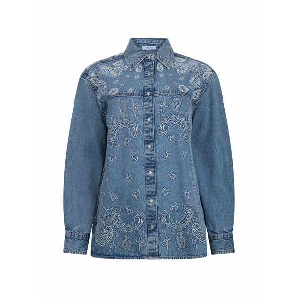 リュージョー レディース プルオーバー トップス Embroidery denim shirt Blue