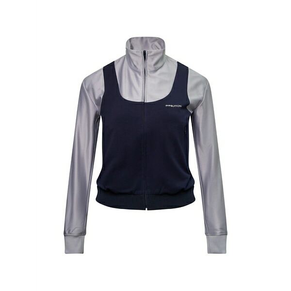 うしろ押し名取り草 レディース 編み物\u0026プルオーバー アウター Layered-design zip-up sweatshirt Blue