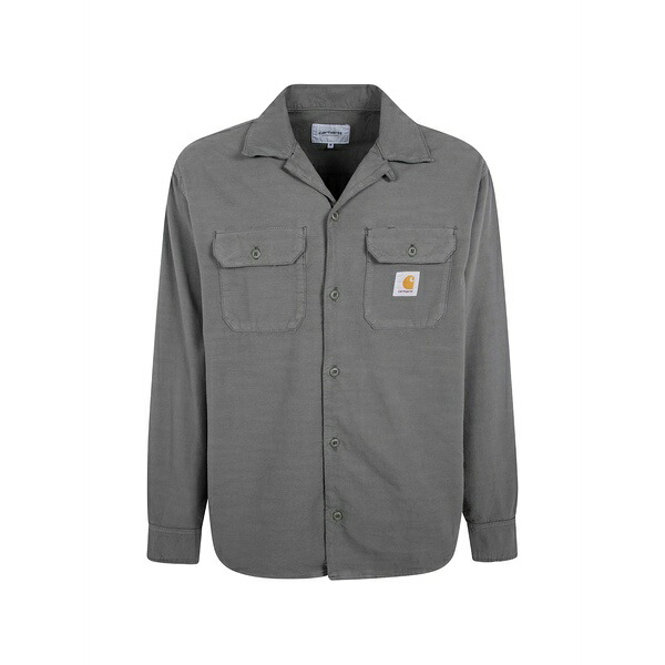 鉄道車両ハート型 メンズ プルオーバー トップス Kelsey garment-dyed logo-patch shirt Grey