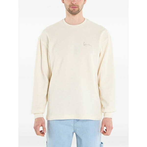 カール カナイ メンズ Tシャツ トップス Waffle-knit long-sleeved t-shirt Neutrals|asty