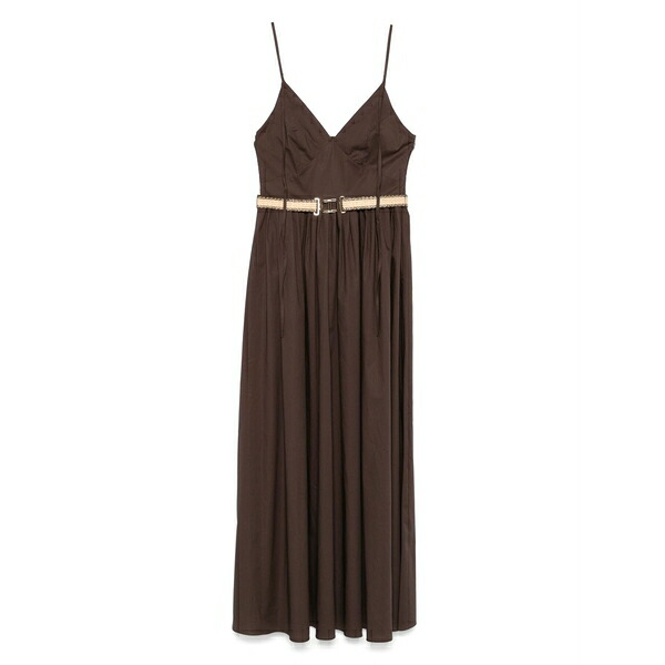 ツイン書き割り レディース 衣裳 トップス Belted poplin dress  Brown