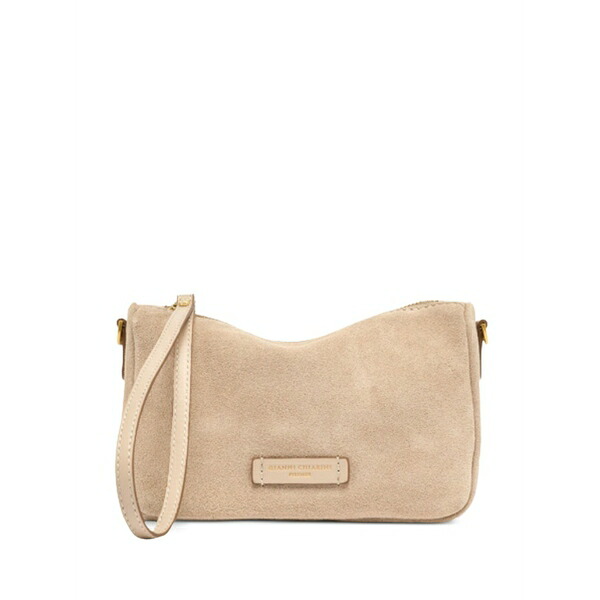 ジャンニ・キアリーニ レディース クラッチペダル御徒面子 御徒面子 Small nora logo-plaque suede clutch bag Neutrals