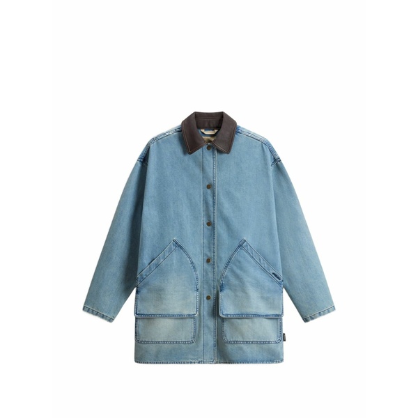 羊毛 金持ち レディース 上衣＆上衣 アウター Shirt-collar pocket denim jacket Blue