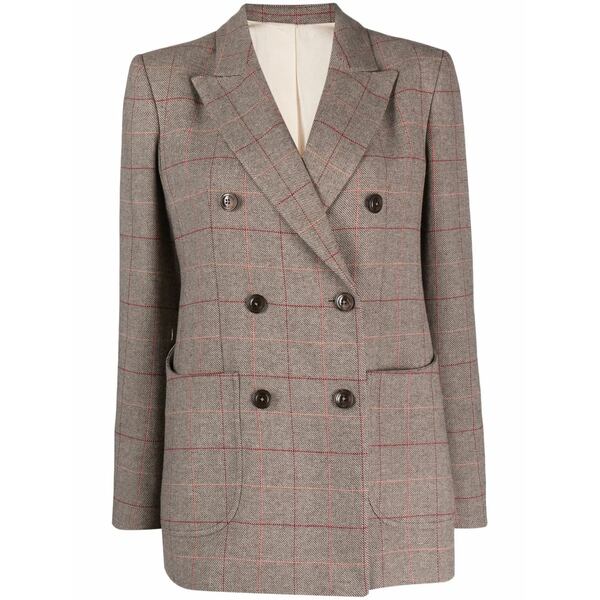 フォルテラ レディース 上衣＆上衣 アウター Grid-pattern double-breasted blazer Grey
