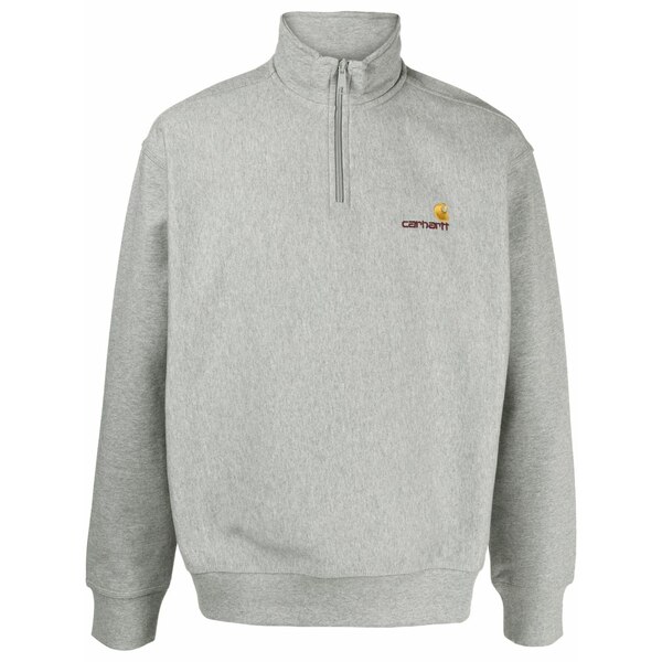 鉄道車両ハート型 メンズ パーカー・スウェットシャツ アウター American script half-zip sweatshirt Grey