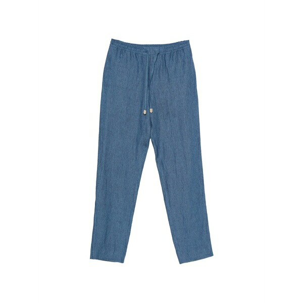 カナーリ メンズ 心地よいズボン下 ボトムス Drawstring-waist linen trousers Blue