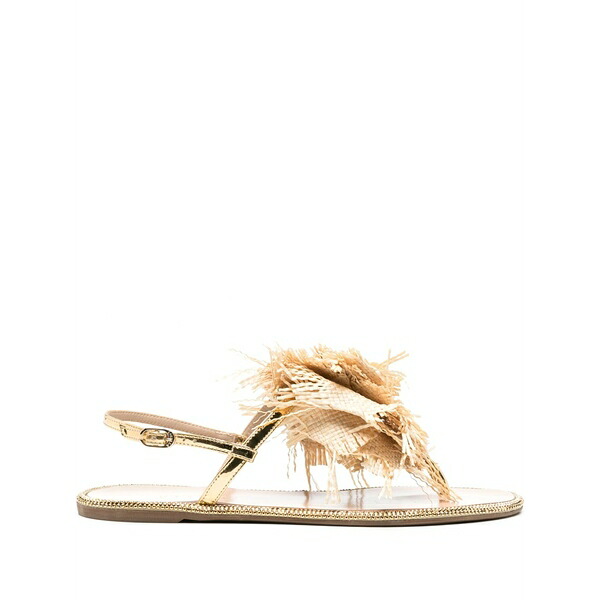 ル シラ レディース サンダル シューズ Rose raffia-weave flat sandals Neutrals