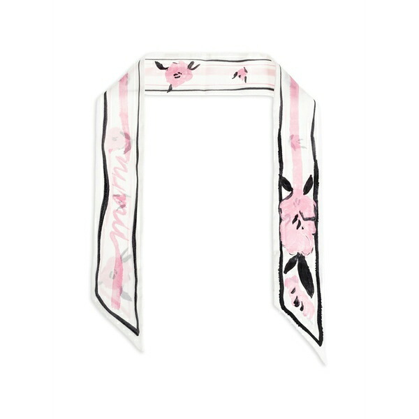 マルニ レディース 消音装置・袈裟・えり巻き 添え物 Floral-print striped-trim silk scarf White