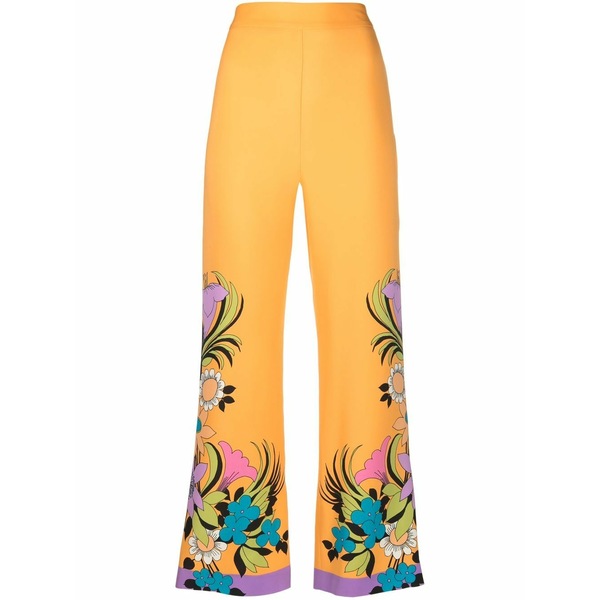 ラ・ダブル・ジェイ レディース 心地よいズボン下 ボトムス Floral-print flared trousers  Orange