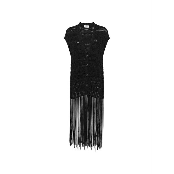ラネウス レディース ジレー アウター Fringed knit cardigan Black