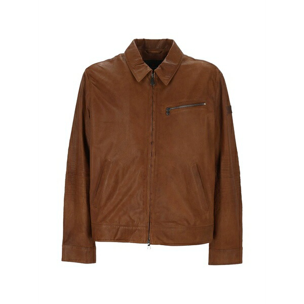 ピューテリー メンズ 上衣＆上衣 アウター Zip leather jacket Brown
