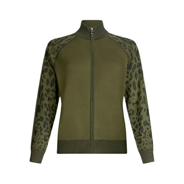 リュージョー レディース 編み物\u0026プルオーバー アウター Leopard-print zip-up sweater Green