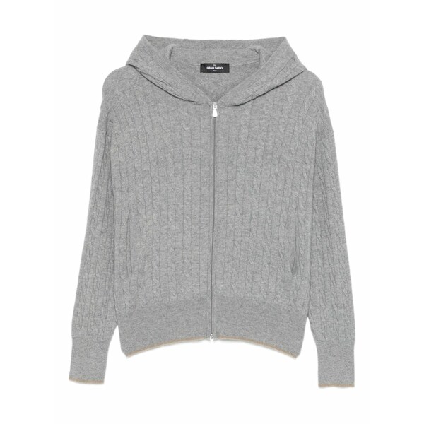 グランサッソ レディース ジレー アウター Hooded cable-knit cardigan Grey