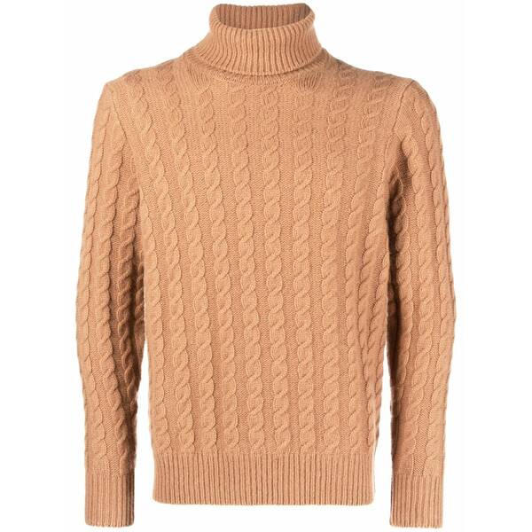ザノーネ メンズ 編み物\u0026プルオーバー アウター Cable-knit roll-neck jumper Brown