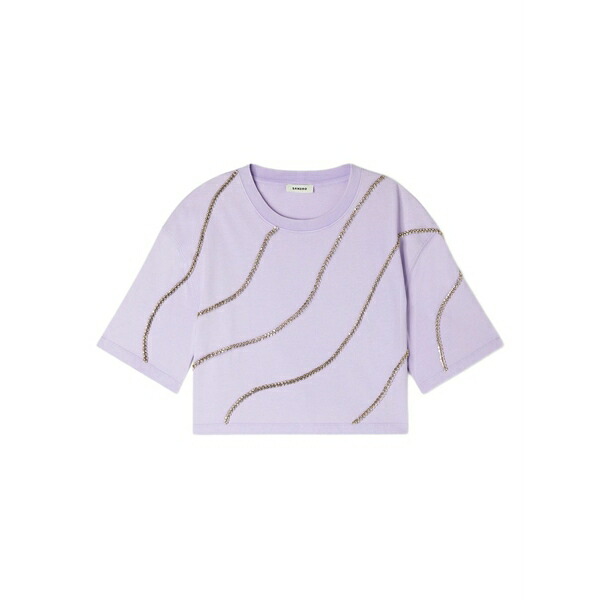 砂子ロ レディース ティーシャツ トップス Rhinestone-embellished crop t-shirt Purple