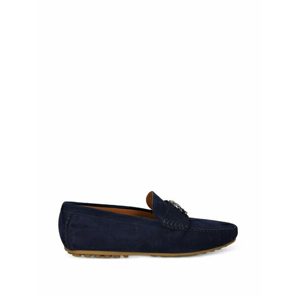 ロベルトカヴァリ メンズ スリッポン・ローファー シューズ Logo-plaque loafers Blue|asty