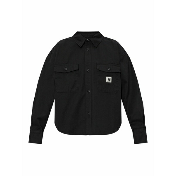 鉄道車両ハート型 レディース プルオーバー トップス Buttoned patch-pocket shirt Black
