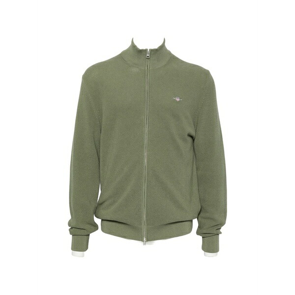 ガント メンズ ジレー アウター Zip-up waffle-knit cardigan Green