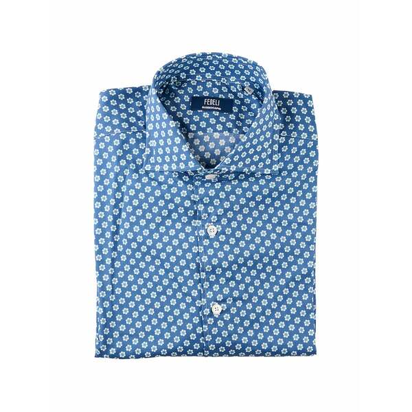 フェデーリ メンズ シャツ トップス Floral-print shirt Blue|asty