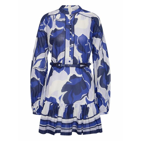 レベッカ・ヴァランス レディース 衣裳 トップス Paros floral-print belted mini dress Blue