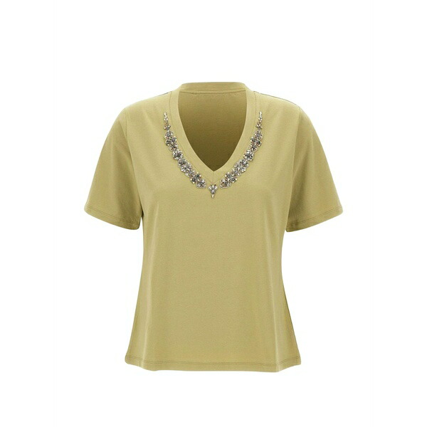 エレナ 食用粉 レディース ティーシャツ トップス V-neck t-shirt Green