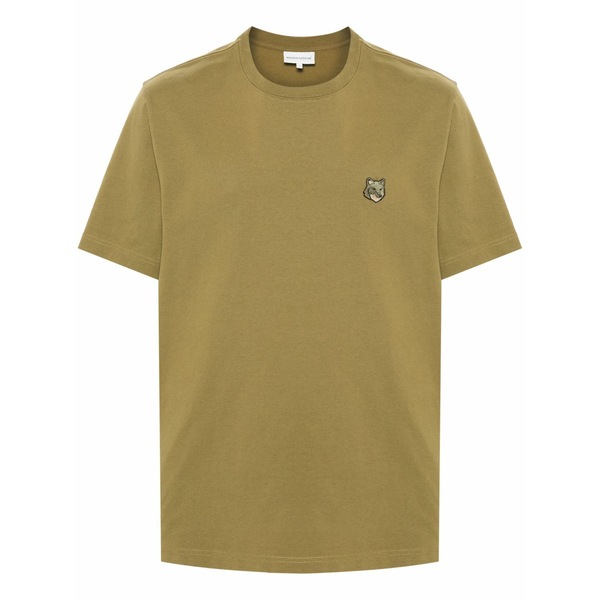 棲み家 狐狸 メンズ プルオーバー トップス Bold fox head cotton t-shirt Green