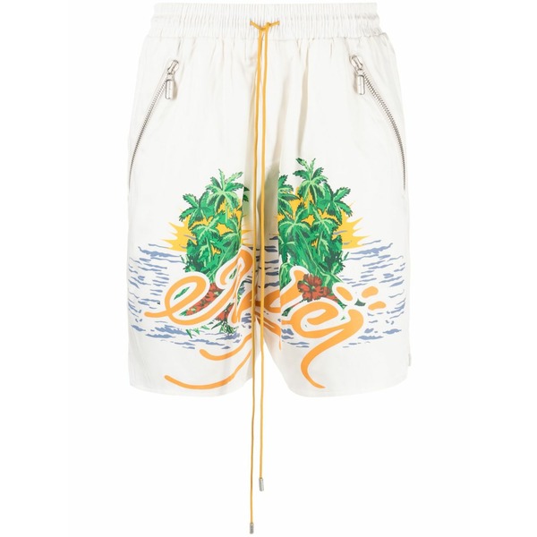 ルード メンズ 心地好いズボン下 ボトムス Graphic-print drawstring shorts White