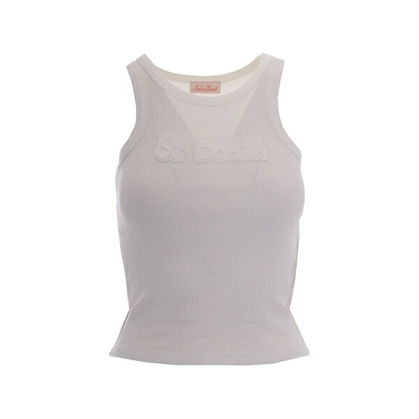 エムシーツーセイントバース レディース カットソー トップス Logo-patch ribbed tank top White