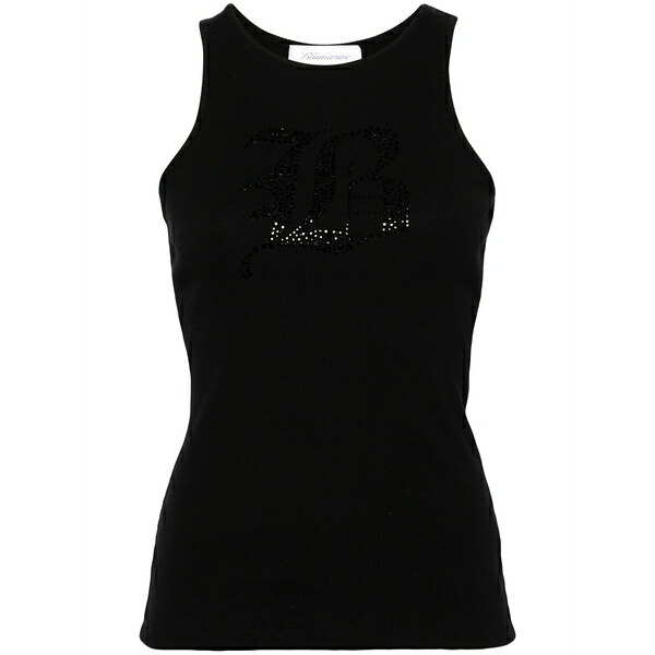 ブルマリン レディース カットソー トップス Rhinestoned ribbed-knit tank top Black